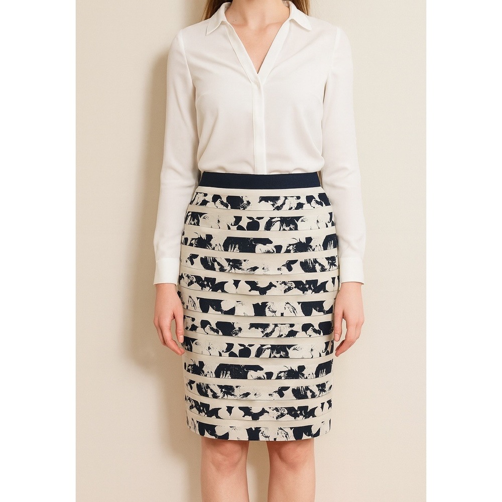 Ann Taylor Loft Women's Pencil Skirt Size 2 Blue Geometric Woven Textured‎